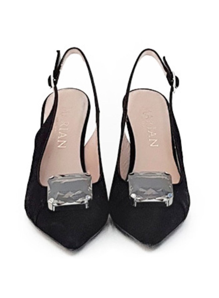 Suede pumps with square crystal embellishments
