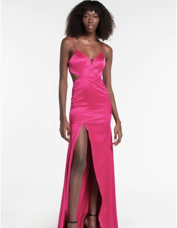 Robe longue de fête en satin avec bretelles et corsage...