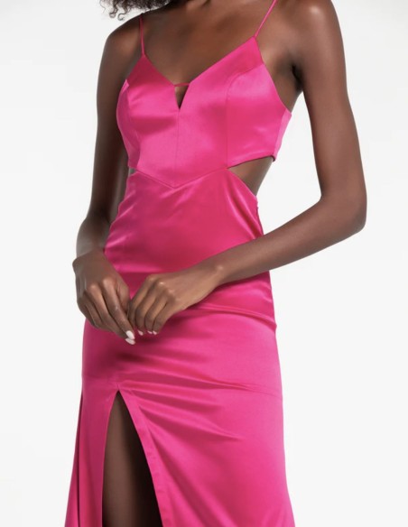 Vestido de fiesta largo satinado con tirantes y cuerpo cut-out