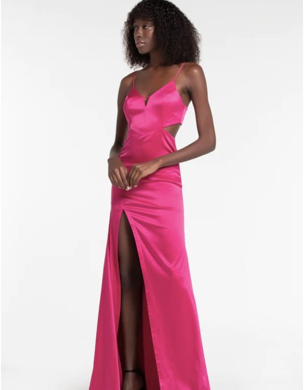 Robe longue de fête en satin avec bretelles et corsage... 2