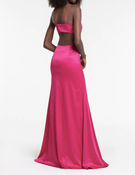 Vestido de fiesta largo satinado con tirantes y cuerpo cut-out