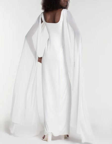 Robe de mariée en mousseline avec bretelles et manches cape