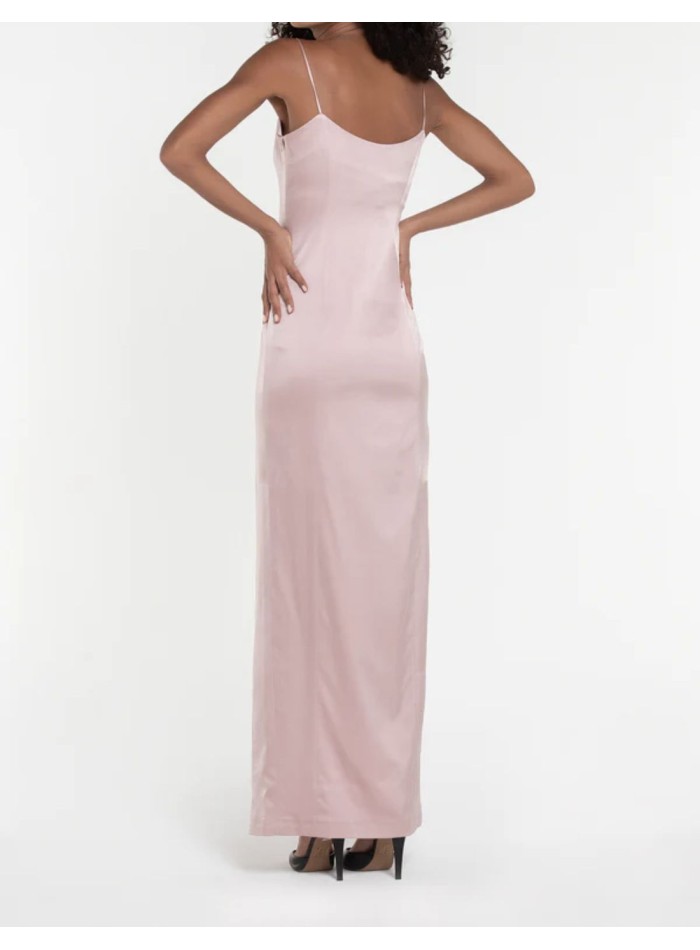 Long satin party dress with teardrop neckline...