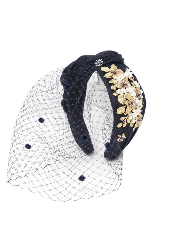 Knotted headband with jeweled ornaments and pistils