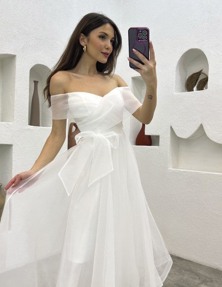 Movimiento fuga Medición Vestido de novia midi con escote bandeau | INVITADISIMA