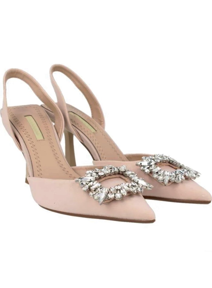 Nude party shoes with heel and toe embellishment