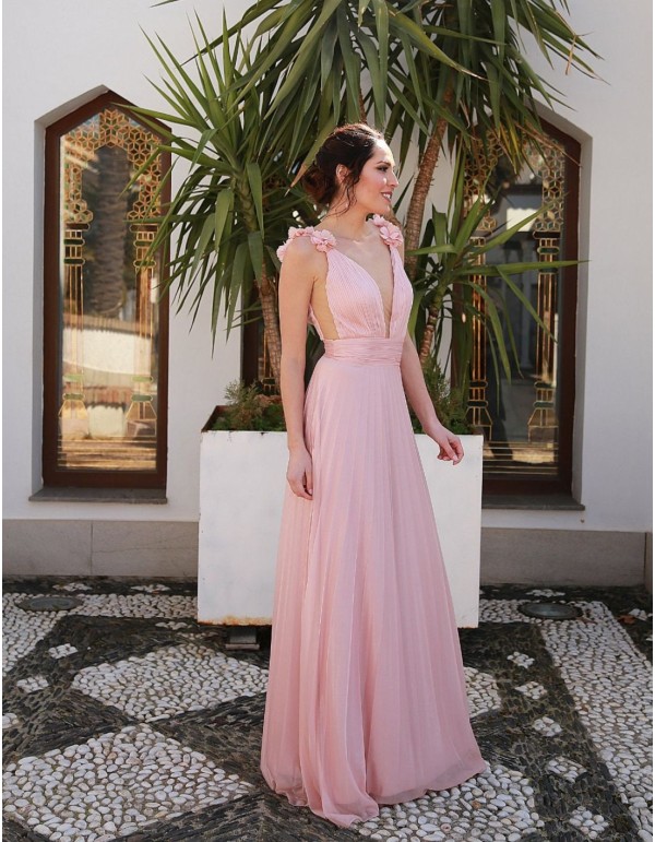 Robe longue plissée avec encolure décolletée et... 2