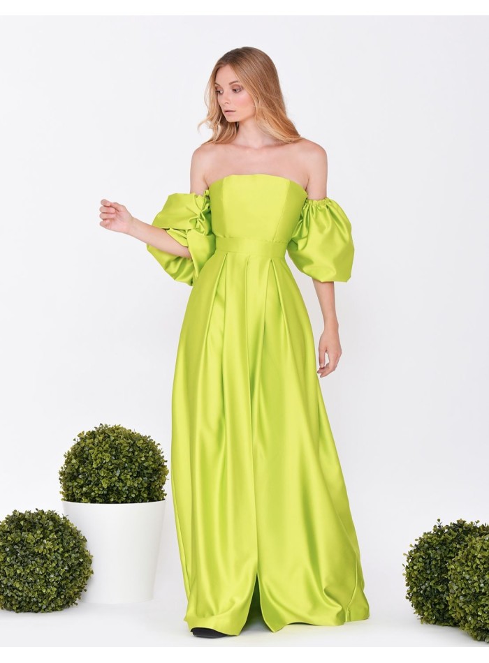 Robe de soirée à encolure sans bretelles et manches courtes bouffantes