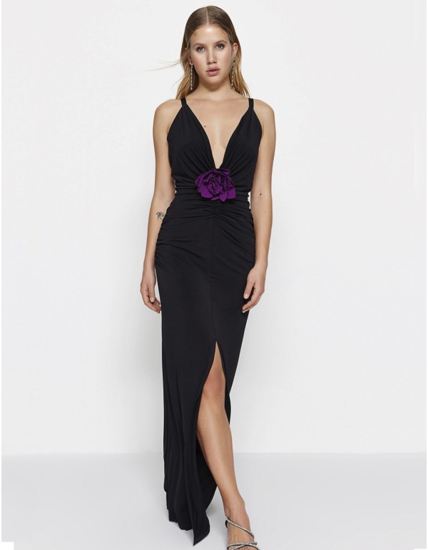 Evening Dress With Pleated Skirt Phantom Black