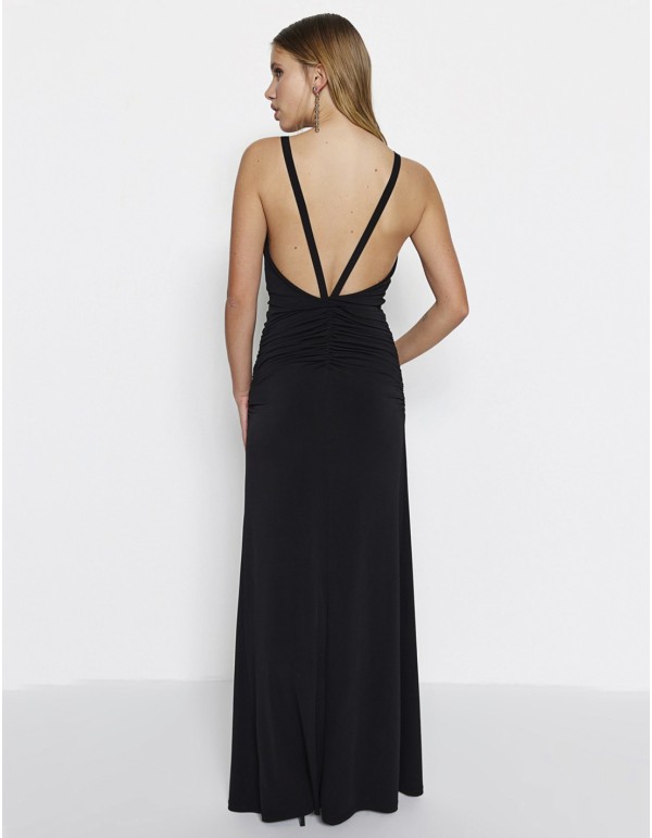 Evening Luxurious Sexy Party Black Fur Collar Dress