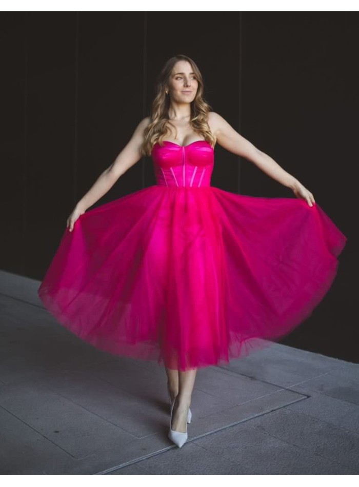Tulle midi ball gown with volume