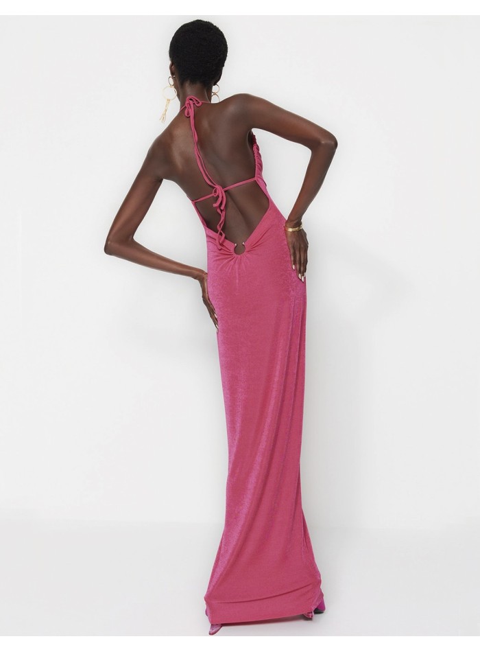 Pink evening dress with open back