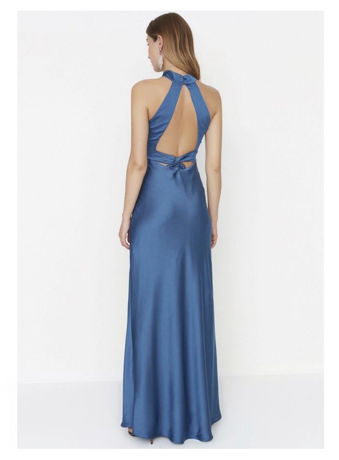 Vestido de Fiesta Largo Perugia - Satén Escote Pico y Espalda Entrecruzada