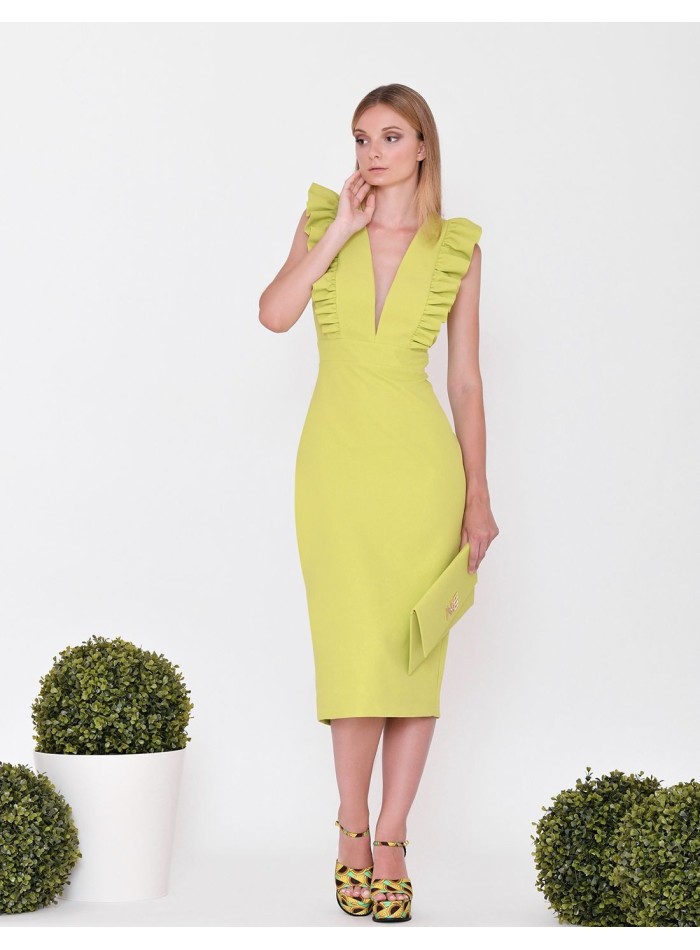 Tailored cocktail dress with angel neckline and sleeves