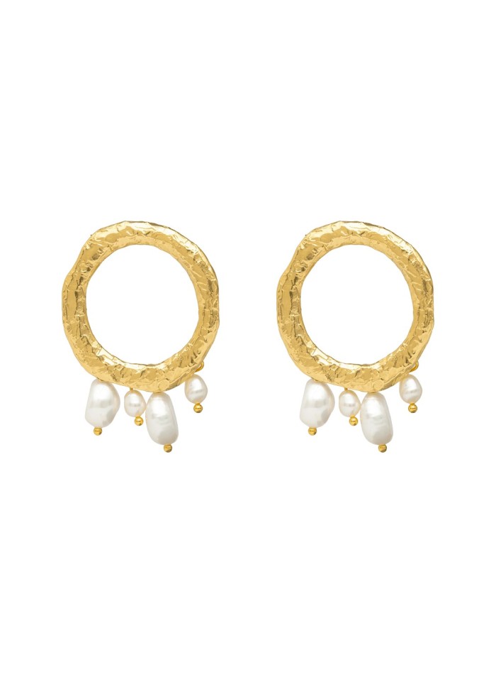 Gold plated circular party earrings with pearls