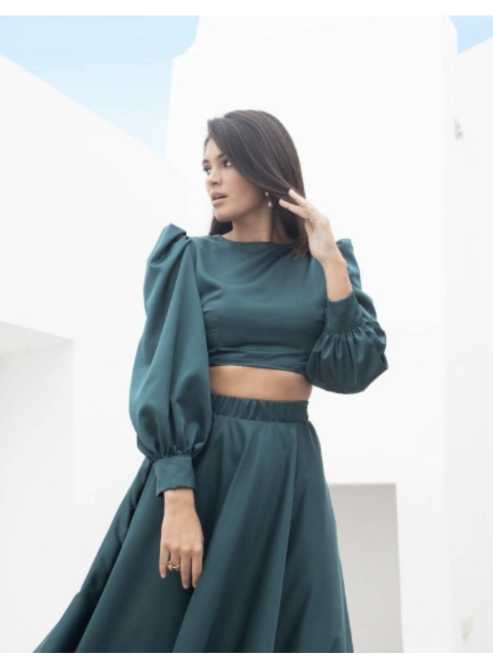 Emerald green short party top long sleeves