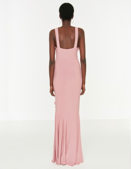 Robe longue élastique avec fente à volants