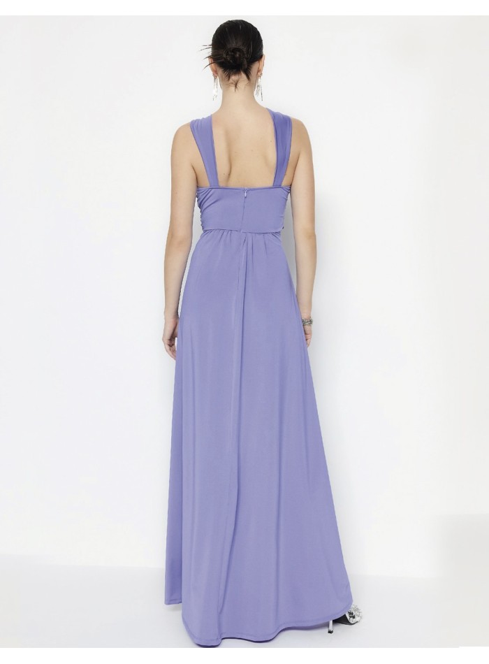 Evening dress with a halter crossover neckline