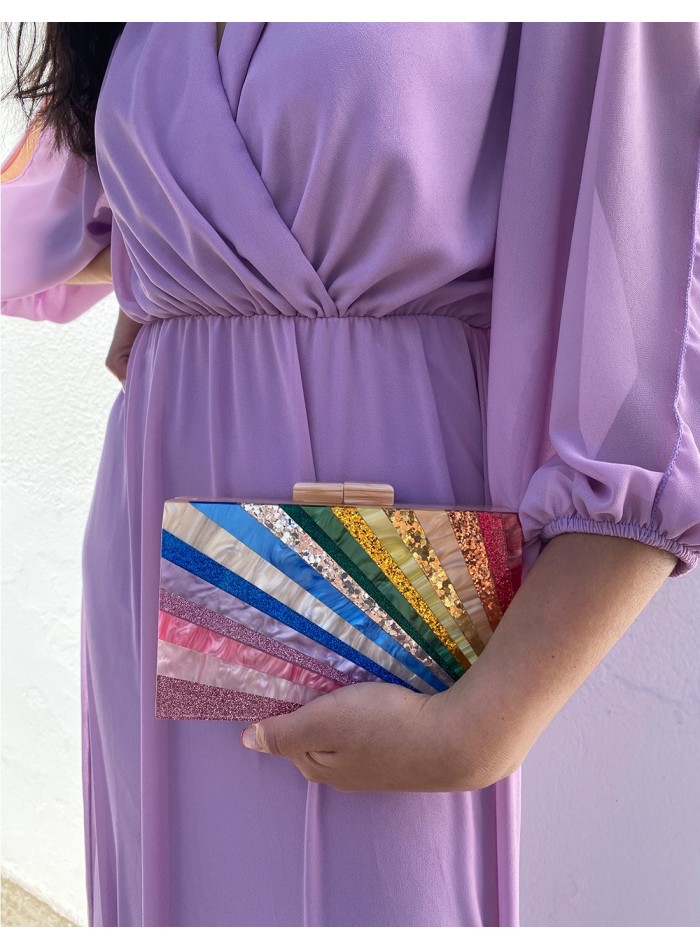Bolso de fiesta nacarado arcoíris para invitadas
