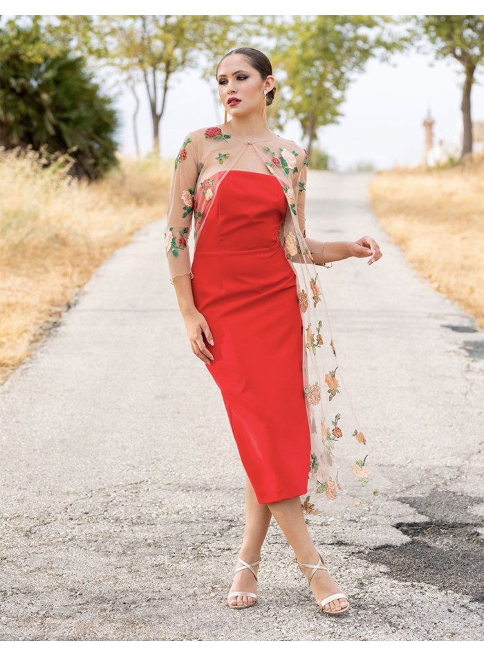 Sophie Couture - Red blossom midi dress