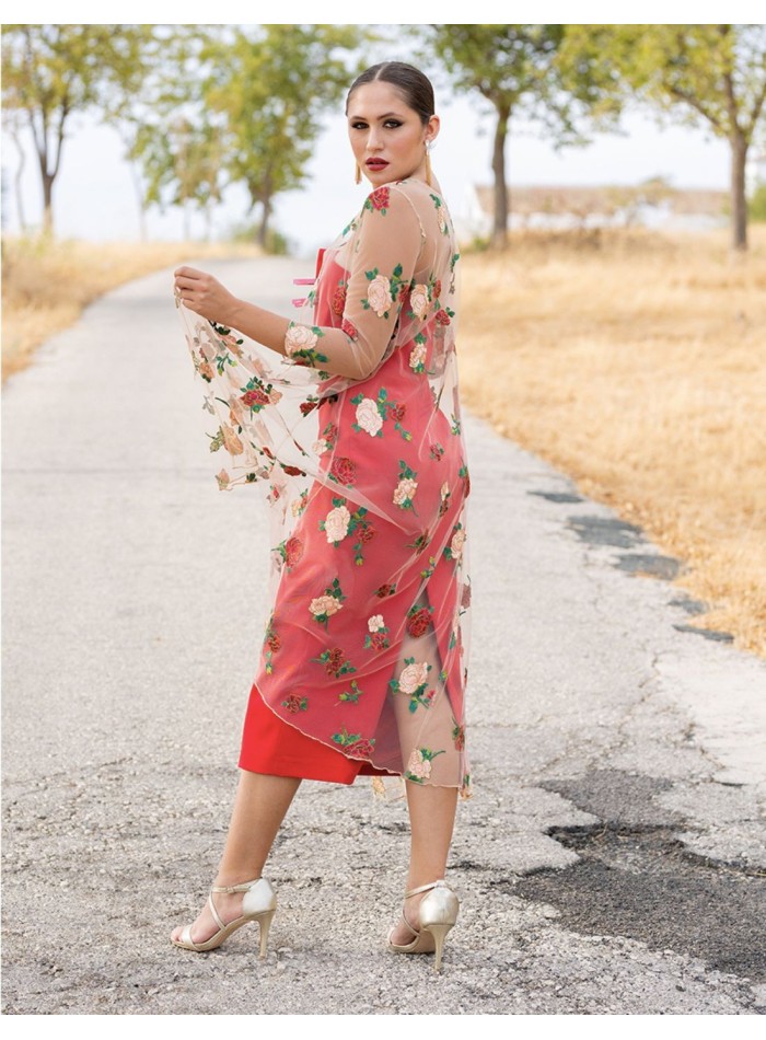 Robe midi sans bretelles avec superposition de...