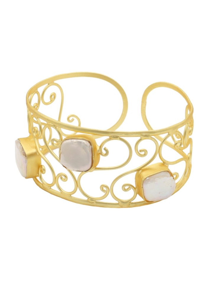 Golden bracelet with natural white stones