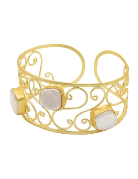 Gold bracelet with natural white stones