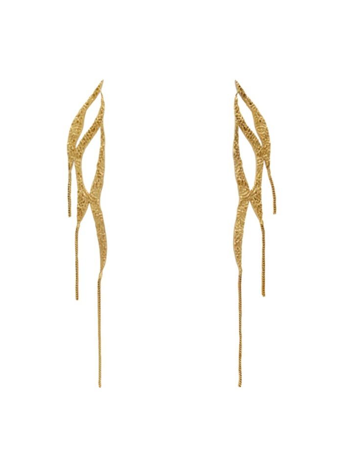 Gold plated long party earrings with three chains