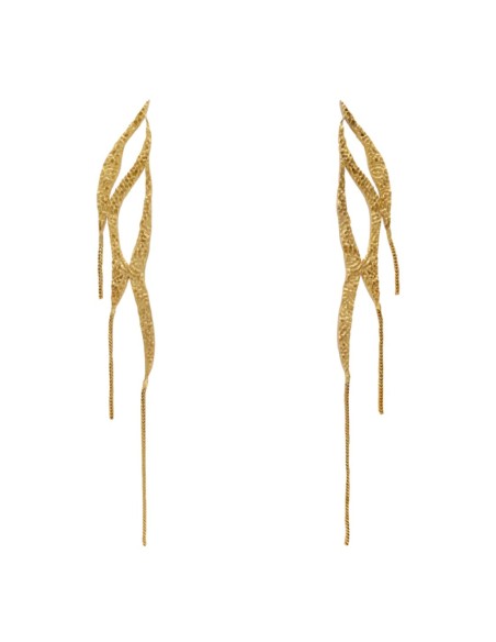 Gold plated long party earrings with three chains