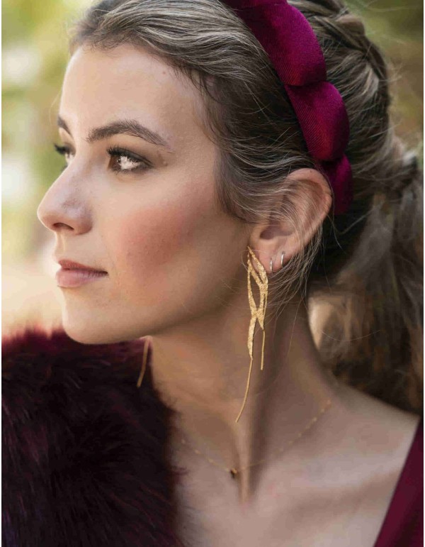 Gold plated long party earrings with three chains 2