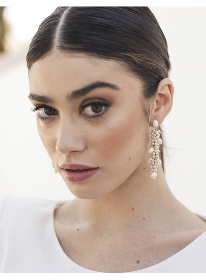 Long white pearl earrings for the party