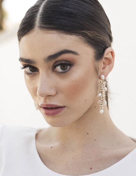 Long white pearl earrings for the party