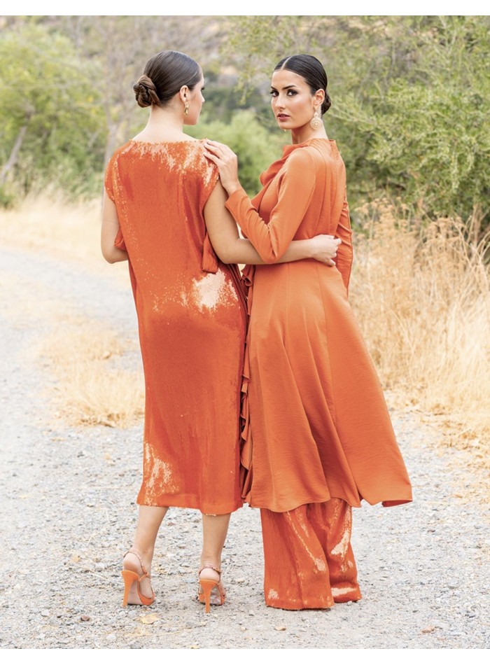 Robe de soirée midi en terre cuite avec sequins