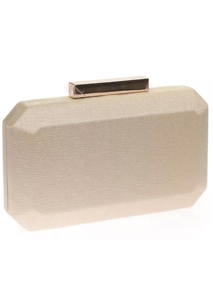 Shiny fabric bag with metallic clasp octogonal