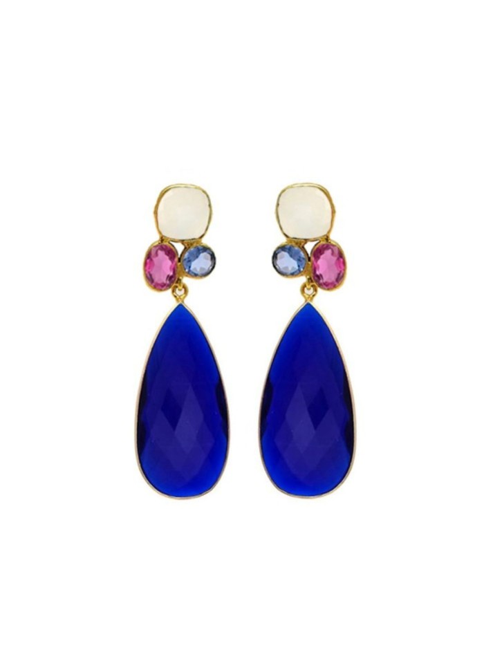 Klein blue party earrings with natural stones
