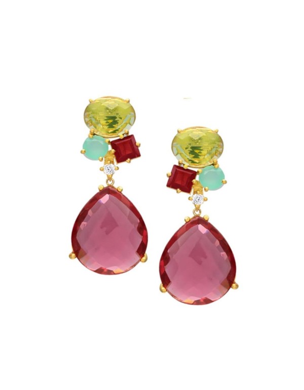 Pink party earrings with geometric stones
