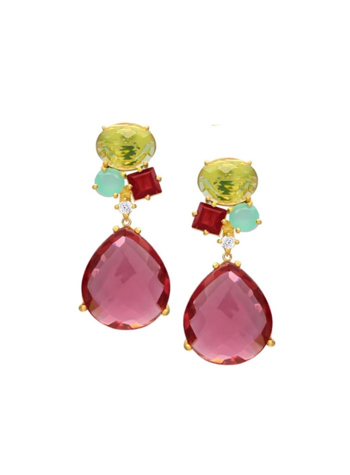 Pink party earrings with geometric stones