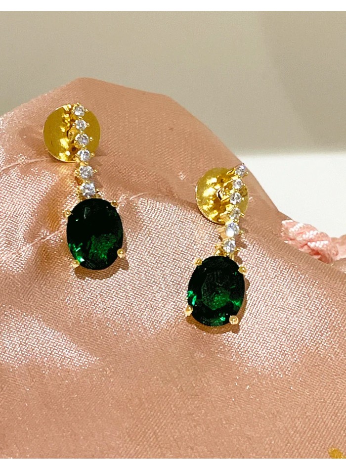 Gold party earrings with semiprecious stones