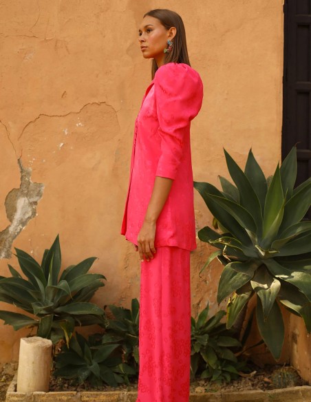 Suit with flowing fabric jacket and palazzo pants for events