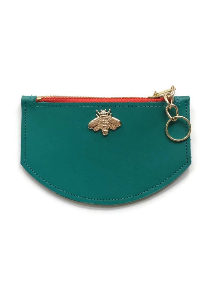 Blue-green wallet with bee detail
