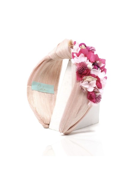 Pink knotted headband with preserved flowers