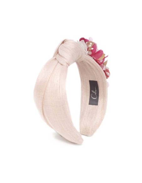 Pink knotted headband with preserved flowers