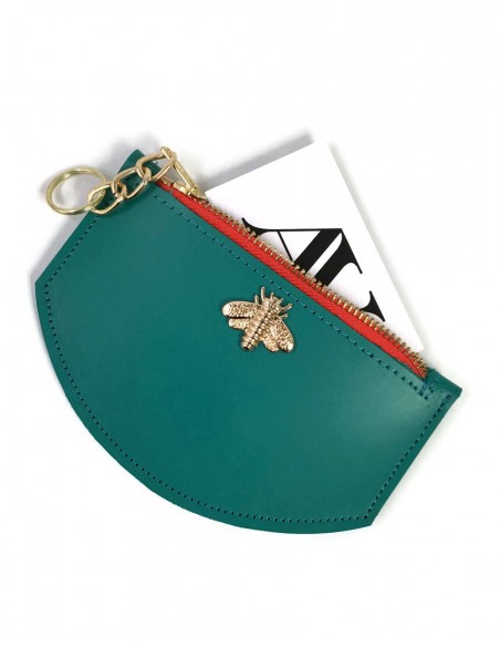 Blue-green wallet with bee detail