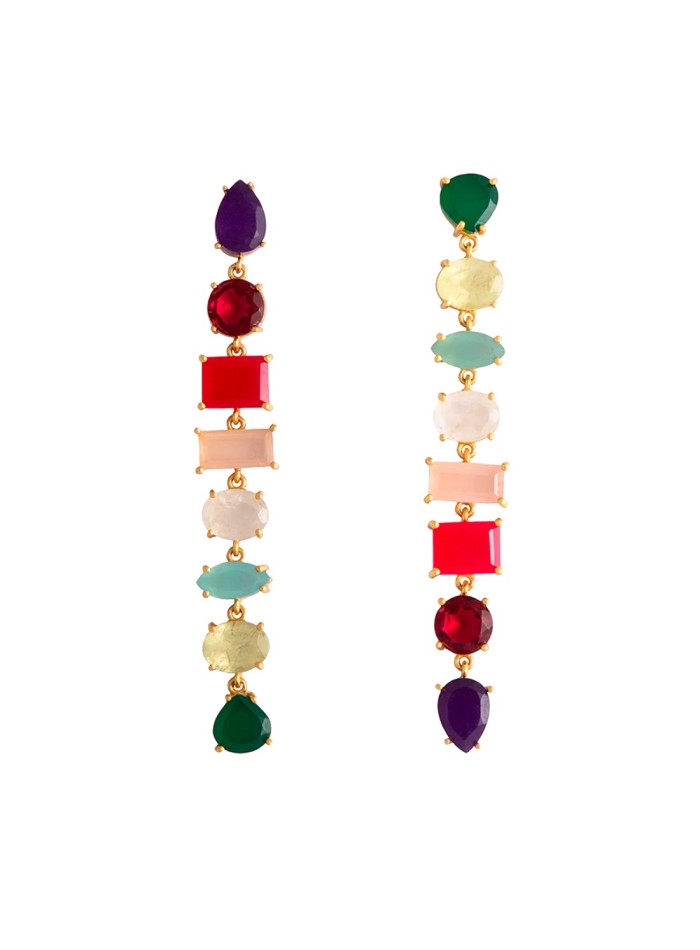 Pendientes de fiesta largos con piedras de color dorados