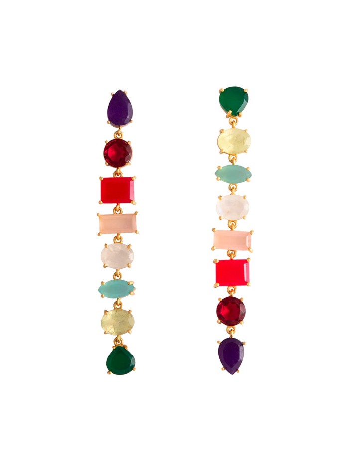 Long party earrings with colored stones