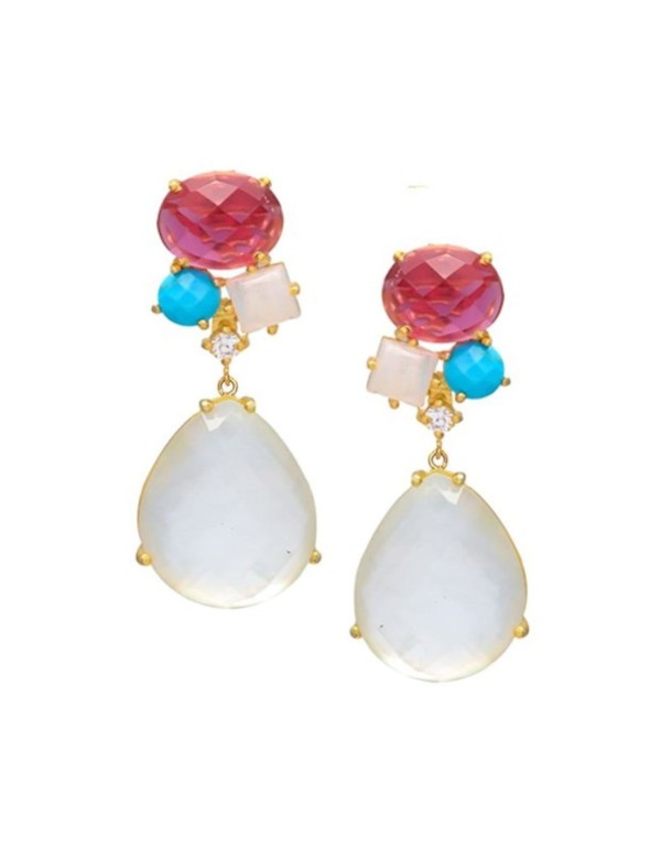 Pendientes de fiesta de cuarzo blanco con piedras geométricas perfectos para eventos de verano.