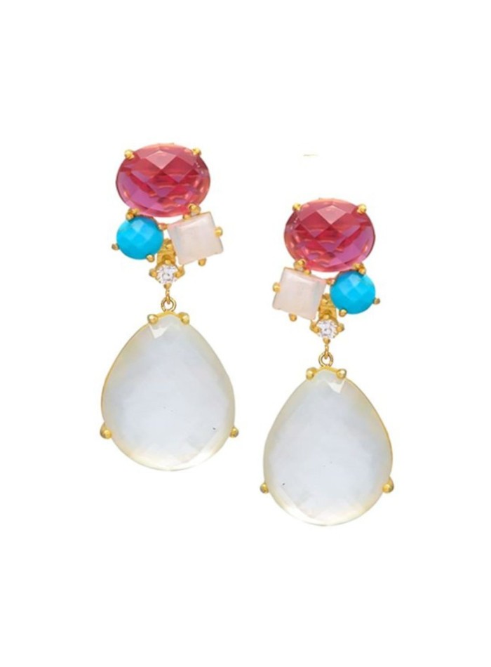 White quartz party earrings with geometric stones perfect for summer events.