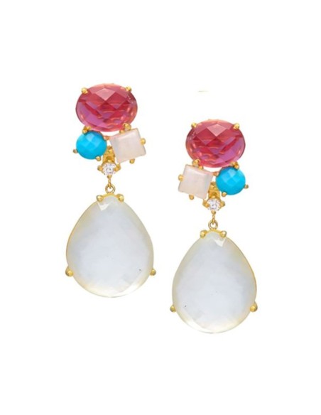 Pendientes de fiesta de cuarzo blanco con piedras geométricas perfectos para eventos de verano. Pendientes de fiesta de cuarzo blanco con piedras geométricas perfectos para eventos de verano.