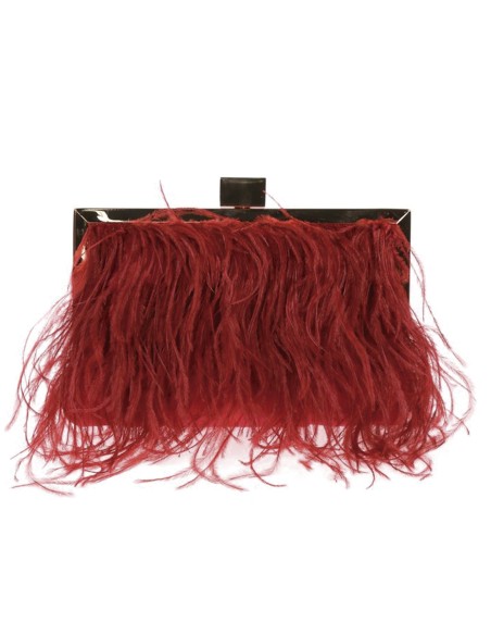 Bolso de fiesta de plumas y satén con cierre dorado