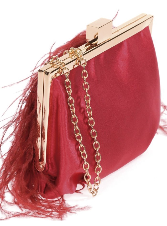 Red feather clutch outlet bag